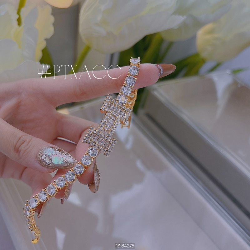 ᴾᵀᴺᵃᶜᶜ Lắc tay xi bạch kim / xi vàng full đá paguet logo thương hiệu . L1662C