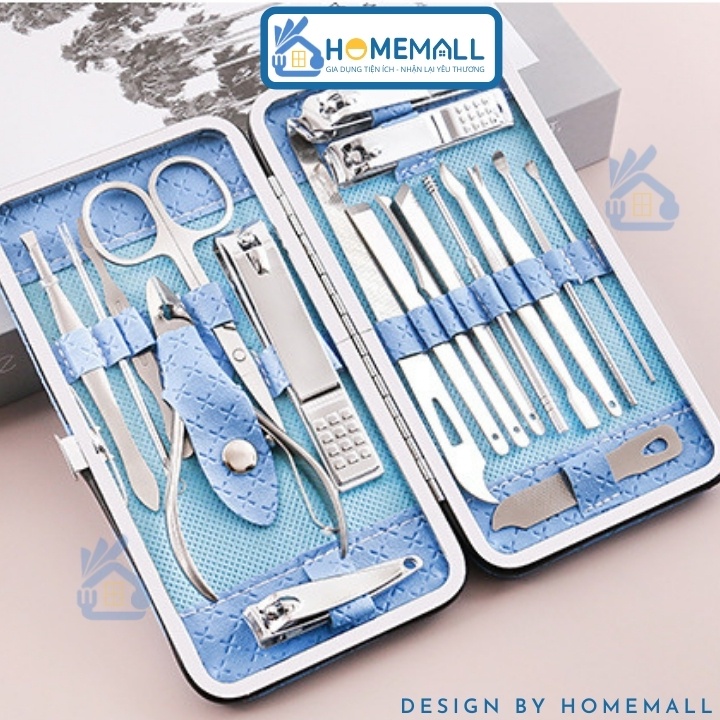 Bộ Bấm Móng Tay 19 Món Thép Không Gỉ - Bộ Cắt Móng Tay, Làm Nail, Nặn Mụn Cao Cấp