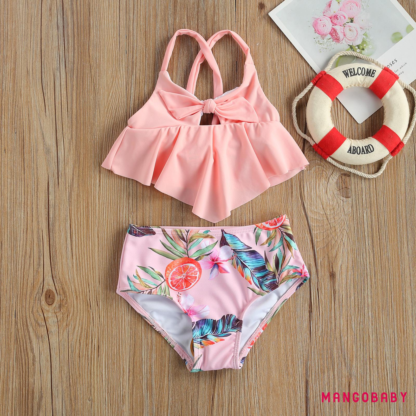 Bộ Bikini 2 Mảnh Họa Tiết Hoa / Kẻ Sọc / Chấm Bi Xinh Xắn Cho Bé Gái