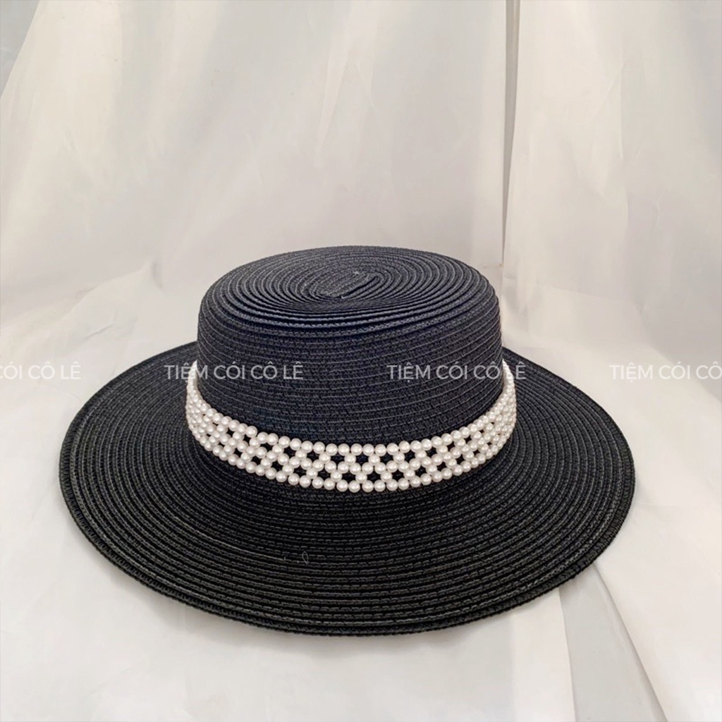 Nón gaucho phối đai hạt trai sang chảnh phù hợp đi biển, chụp ảnh - Tiệm Cói Cô Lê