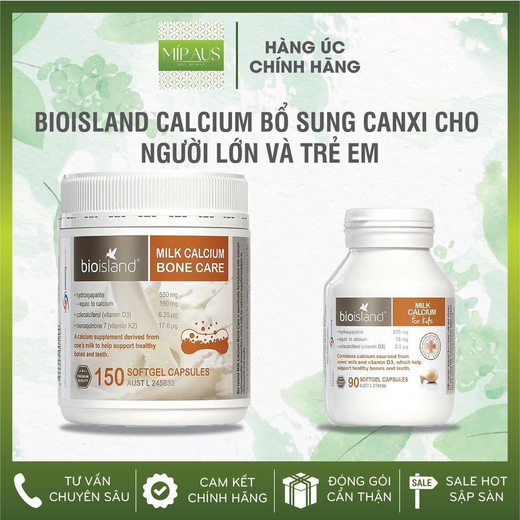 Milk Calcium BIO ISLAND for Kids - Viên Sữa Canxi Tăng Chiều Cao Cho Bé (90 viên)