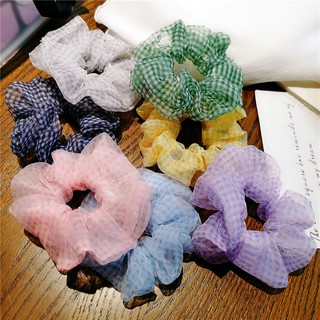 Dây cột tóc kẻ caro vải lưới Scrunchies