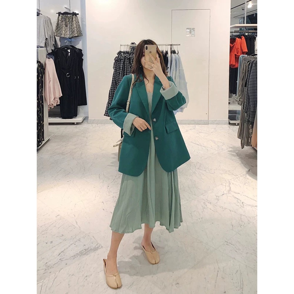 ( Hàng Đẹp) Ảnh thật 5 hình cuối-Set áo blazer kèm váy 2 dây xanh siêu xinh | BigBuy360 - bigbuy360.vn