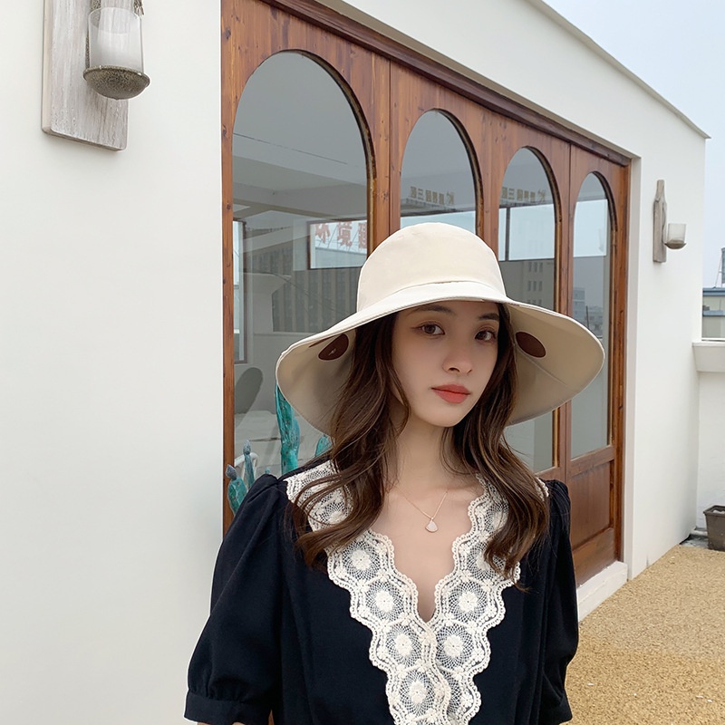 Nón Bucket Đính Nơ Họa Tiết Chấm Bi Phong Cách Nhật Hàn Mới Cho Nữ