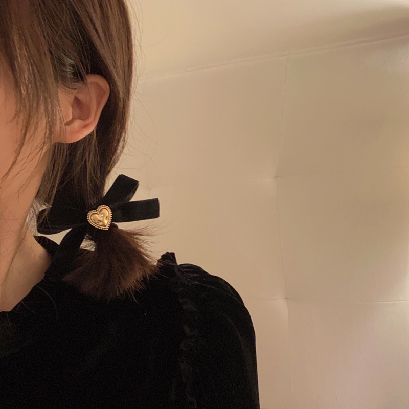 Kẹp tóc/ Dây buộc tóc cao su bọc nhung màu đen phối hình nơ xinh xắn cho nữ