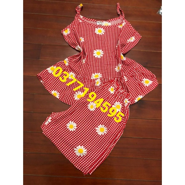 Đồ bộ 2 dây ngắn mặc ngủ vải châu tôn tole/lanh họa tiết tươi mát, thấm hút mồ hôi