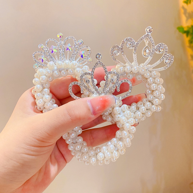 Dây Buộc Tóc Hình Vương Miện Đính Ngọc Trai Cho Bé Gái