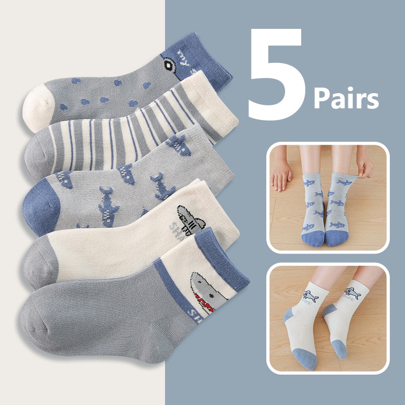 Set 5 đôi tất KOKOROCARE MSW-39 họa tiết cá mập hoạt hình thời trang size S- L cho bé 1- 8 tuổi