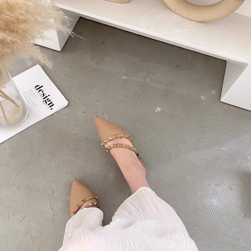 Giày sục nữ kiểu dáng gót thấp 2cm phối dây hạt 4 góc thời trang - SB45 - Oula Store