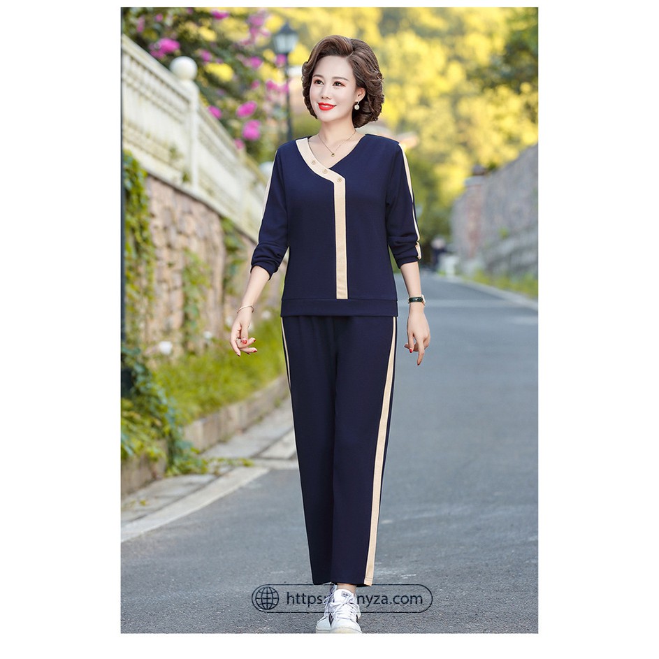 Bộ quần áo thể thao nỉ trung niên nữ dài tay