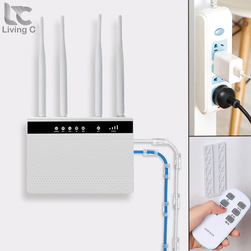 Treo cục phát wifi , ổ cắm điện , remote với bộ dán tường Living C T24 tháo lắp tiện lợi