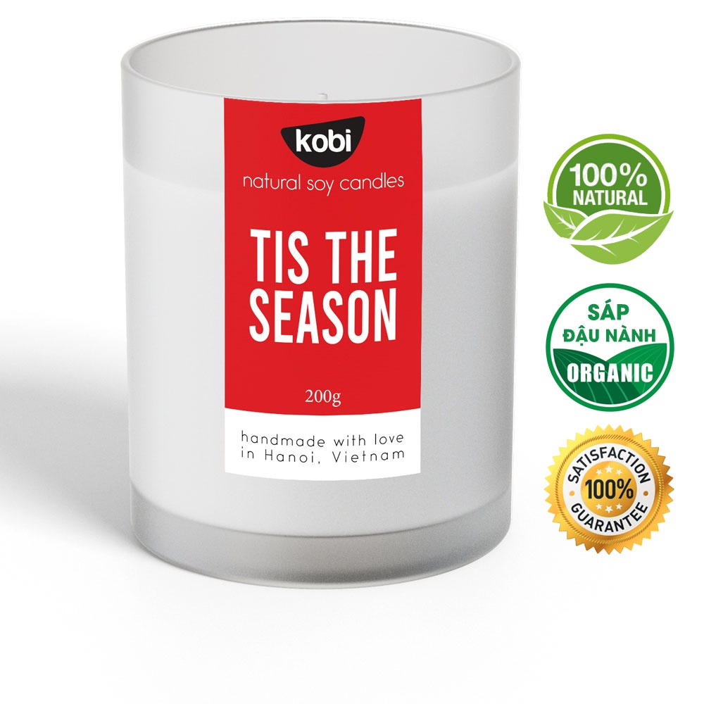 Nến thơm Kobi Tis The Season cao cấp làm từ 100% sáp đậu nành, giúp giảm stress, sang trọng, tinh tế -200g