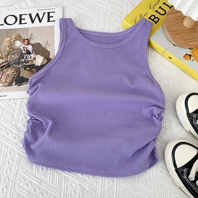 Áo croptop sát nách cổ tròn form ôm ALALA Áo ba lỗ dáng ngắn co giãn nhún điệu phong cách Hàn