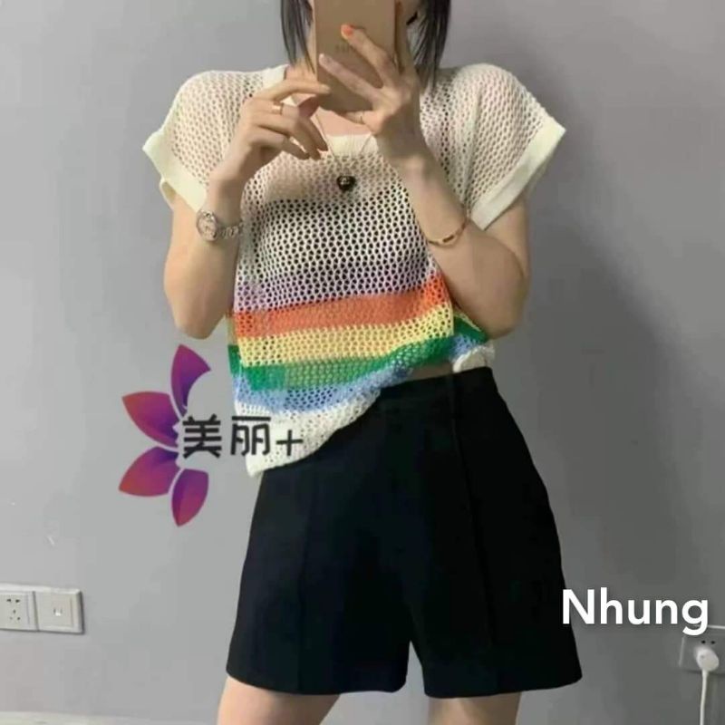 Áo len lưới pha màu hàng QC