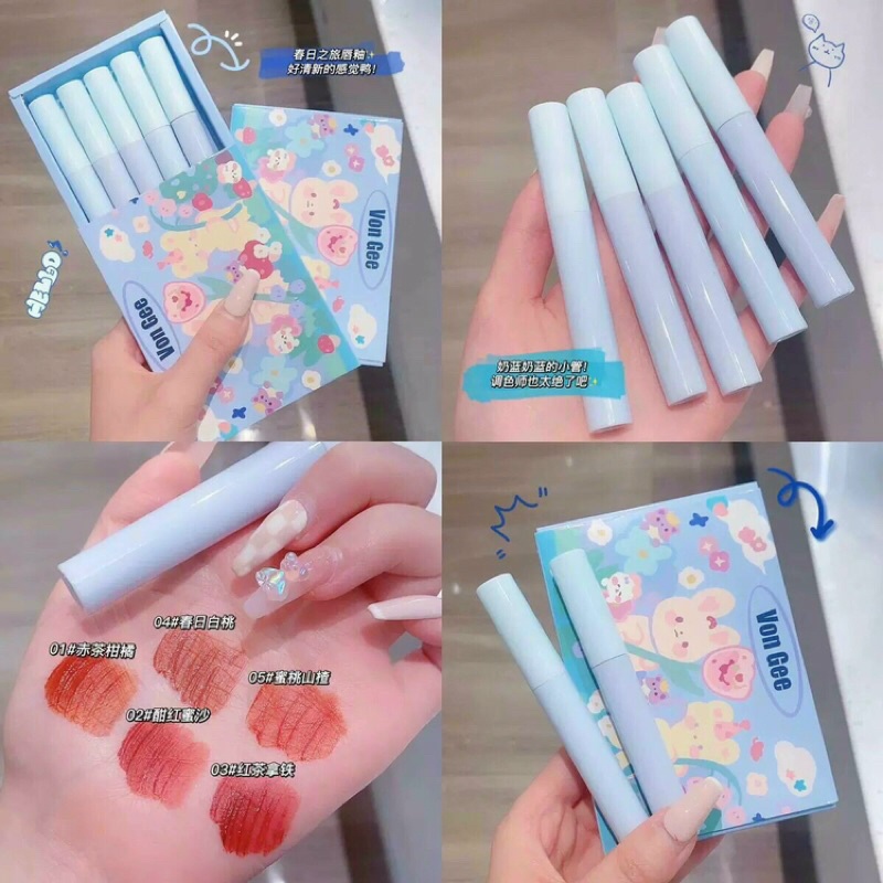 Sét son kem Thỏ xanh hồng Vongee 5 cây