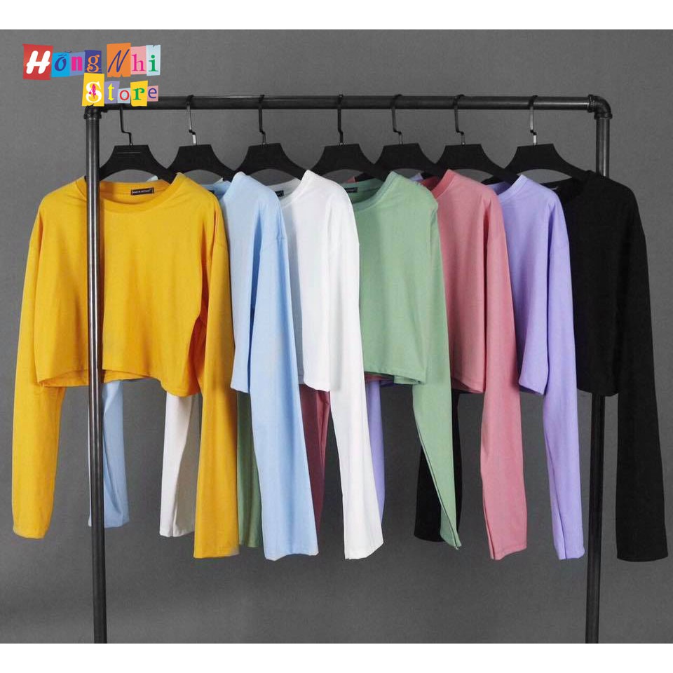 Áo Croptop Trơn Tay Dài Dáng Rộng Màu Tím Long Tee Ulzzang - MM