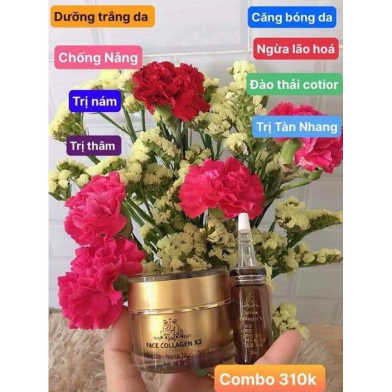 COMBO KEM FACE + SERUM COLLAGEN X3 (sp có tem cào điện tử chính hãng)