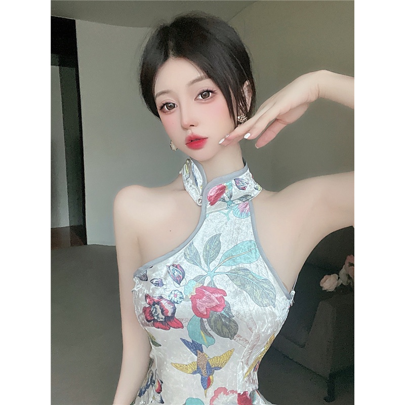 Mới Đầm Nhung Dáng Ôm In Họa Tiết Cá Tính Quyến Rũ Cho Nữ