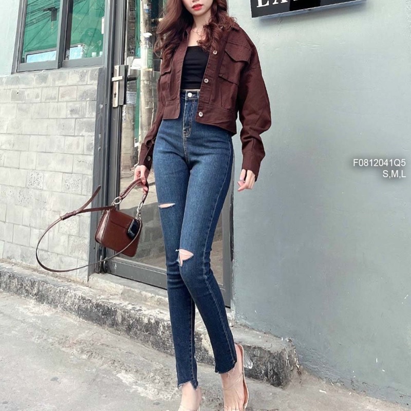 Quần jeans dài ôm rách