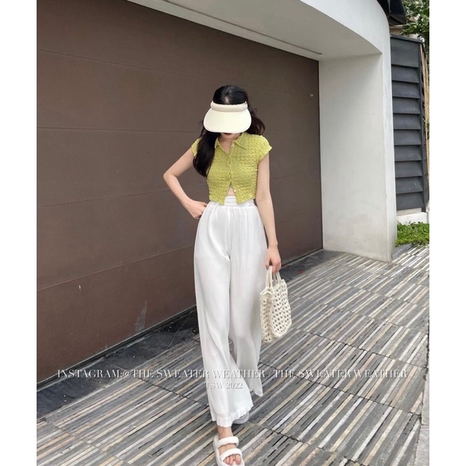 [ 𝐅𝐑𝐄𝐄 𝐒𝐇𝐈𝐏 ] SÉT ÁO CRT MIX QUẦN SUÔNG TRẮNG ÁO LEN XỐP NHĂN QC QUẦN SUÔNG ĐŨI