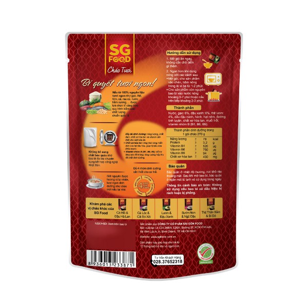 Cháo Tươi Sài Gòn Food Cá Lóc & Cải Bó Xôi 270g