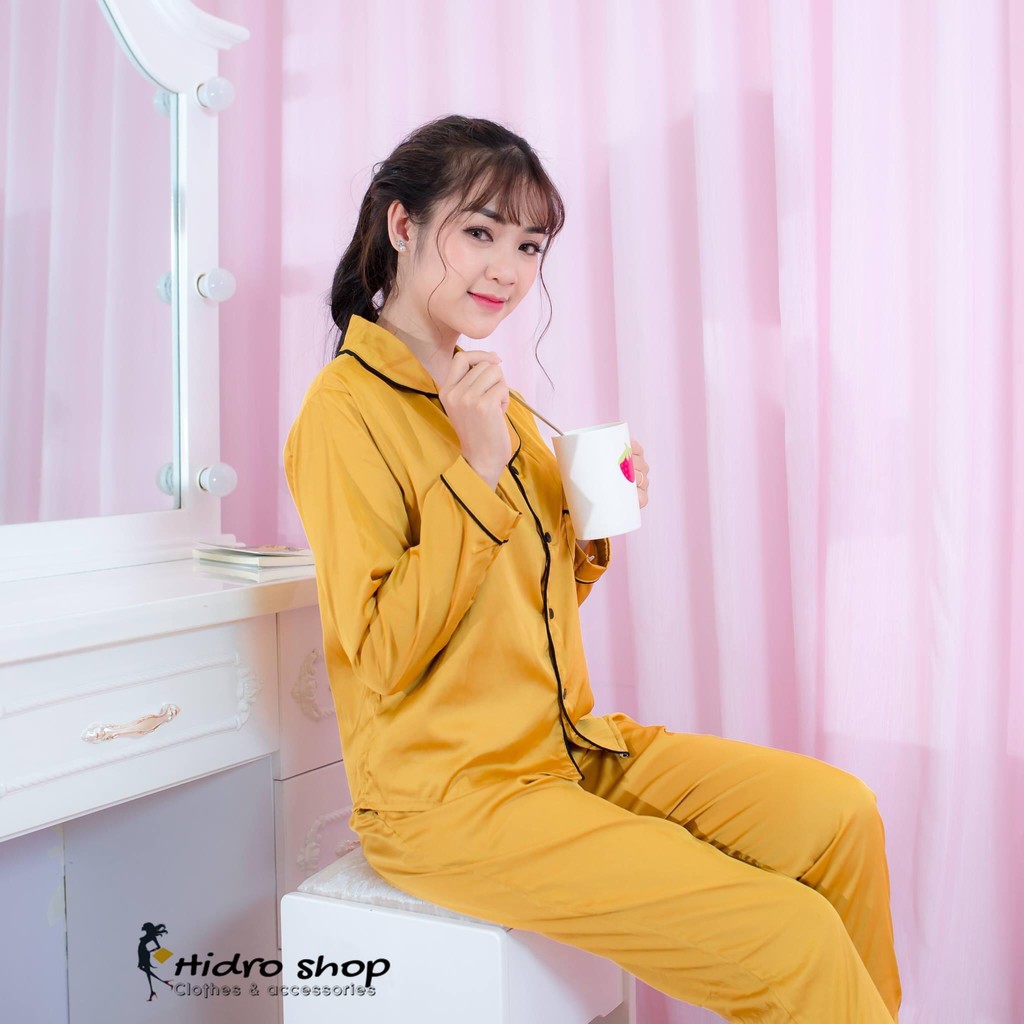 Bộ pijama lụa phi tay dài quần dài hàng VNXK