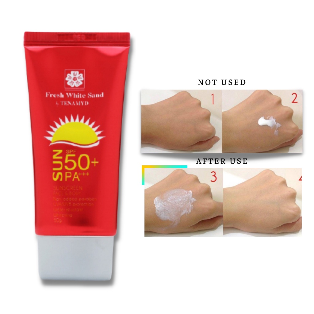 Kem chống nắng Tenamyd Fresh White Sand spf 50+/pa+++ tuýt 50g - Tặng kèm 1 khăn nén