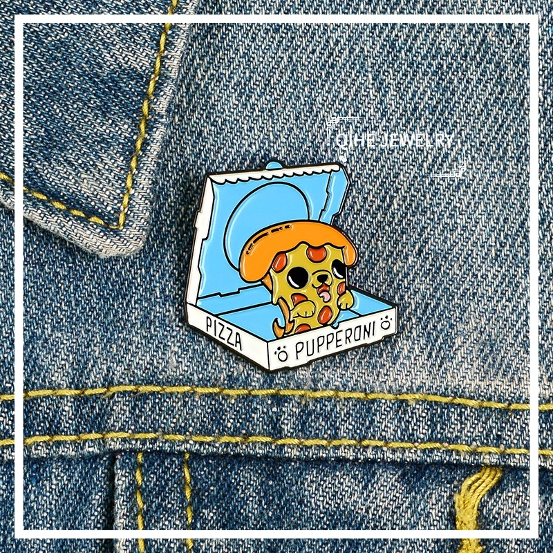 Ghim cài áo QIHE JEWELRY hình chú chó miếng pizza quà tặng cho bạn bè