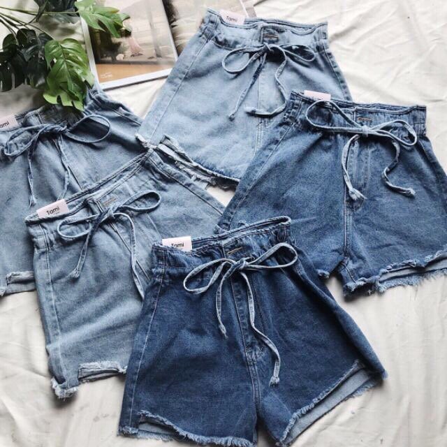 quần short jean nữ lưng cao cột nơ 547/5