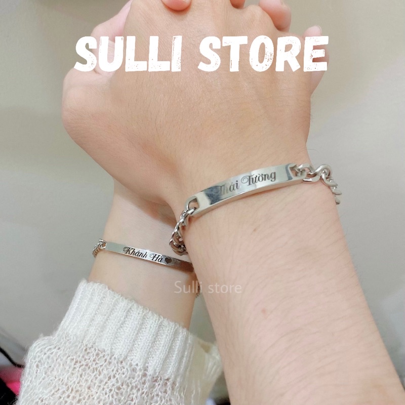 Vòng tay lắc tay cặp đôi nam nữ dây xích khắc chữ theo yêu cầu Sulli store (giá theo chiếc)