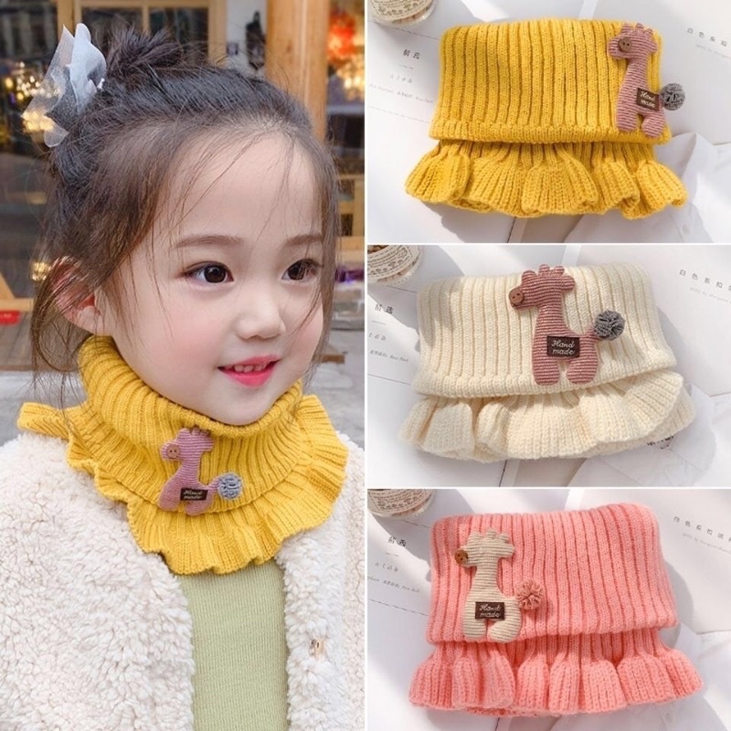 Khăn Len Ống Quàng Cổ Cho Bé Gái Hoạ Tiết Hươu Cao Cổ