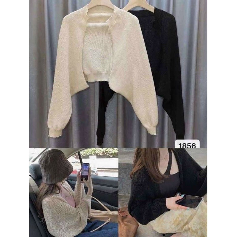 Áo khoác croptop cánh dơi tay bo phồng chất len thun cao cấp - R0/JJ5C