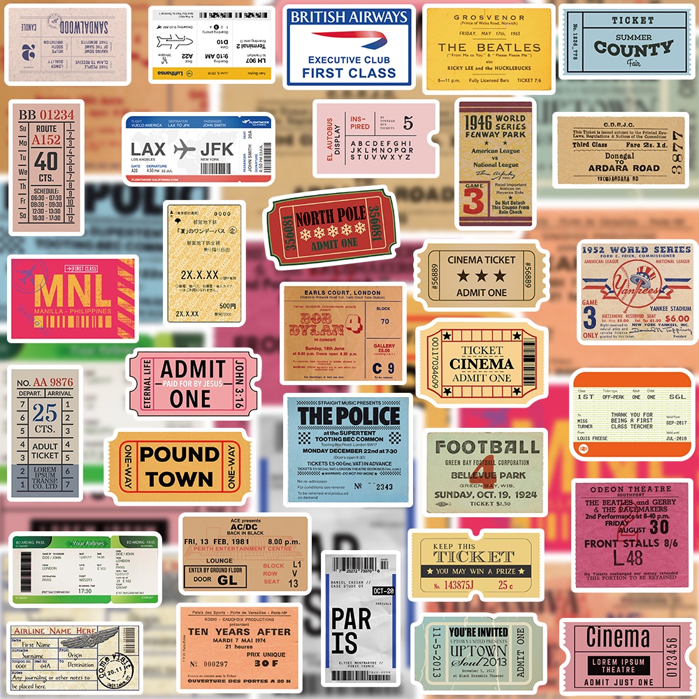 Miếng Dán Trang Trí Điện Thoại/ Ván Trượt/ Xe Đạp Hình Vé Máy Bay Kiểu Retro Độc Đáo