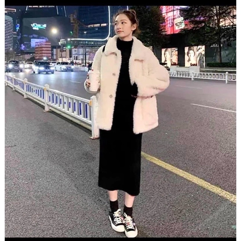 Set Jacket Bông Váy Bozip L.Y Store Nữ  🌸 Bộ áo khoác bông trắng kèm đầm body đen tiểu thư🌸