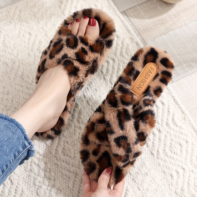 Dép Bông Đi Trong Nhà Giữ Ấm Họa Tiết Da Báo Thời Trang Cho Nữ 2022