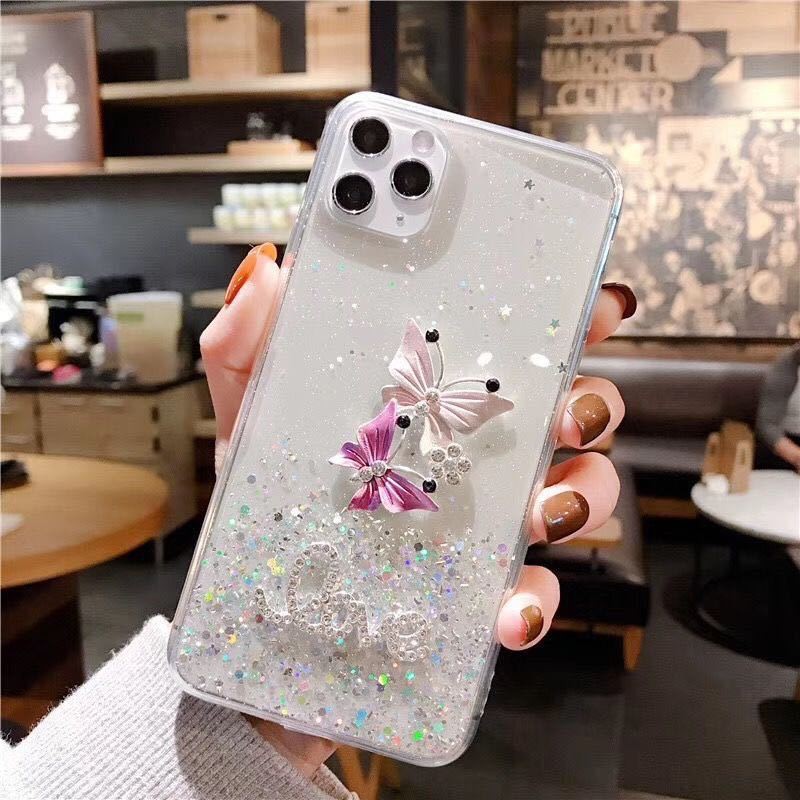 Đối với Xiaomi Redmi 12C 10A 11A 9T A1 8 8A 9 9A 9C 10C 12 vỏ điện thoại mềm phim hoạt hình bướm kim cương vỏ điện thoại