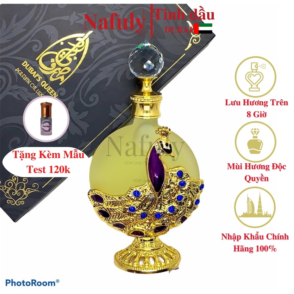 Tinh Dầu Nước Hoa Dubai Queen Phượng Hoàng Gold Chính Hãng Quốc Tế Thiết Kế Cao Cấp Cho Nữ Hình Con Công Vàng 15ml