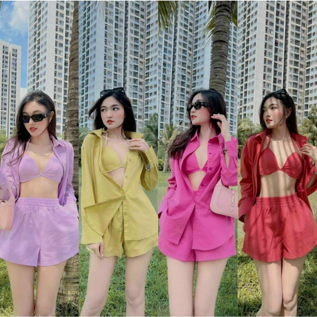[SET SALE 50%] SET ÁO VÀ QUẦN 3 MÓN ĐI CHƠI BIỂN CỰC SEXY VỚI QUẦN ĐÙI KÈM ÁO BARA SEXY, PHỐI KHOÁC NGOÀI SƠ MI DÀI TAY