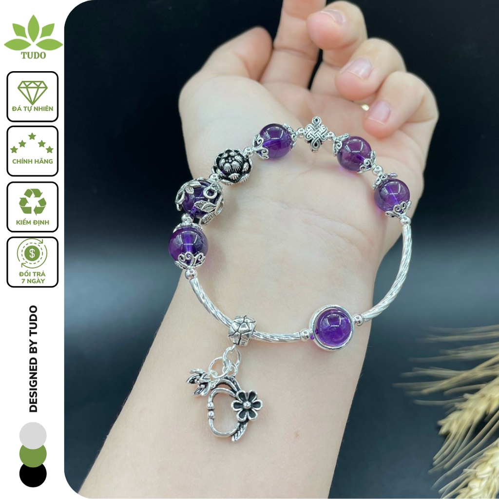 Vòng Tay Nữ Đẹp - Vòng Phong Thủy Mệnh Hỏa, Thổ TUDO VCBTATIM trong đẹp mix giỏ hoa, ốp hạt, hoa sen, cát tường