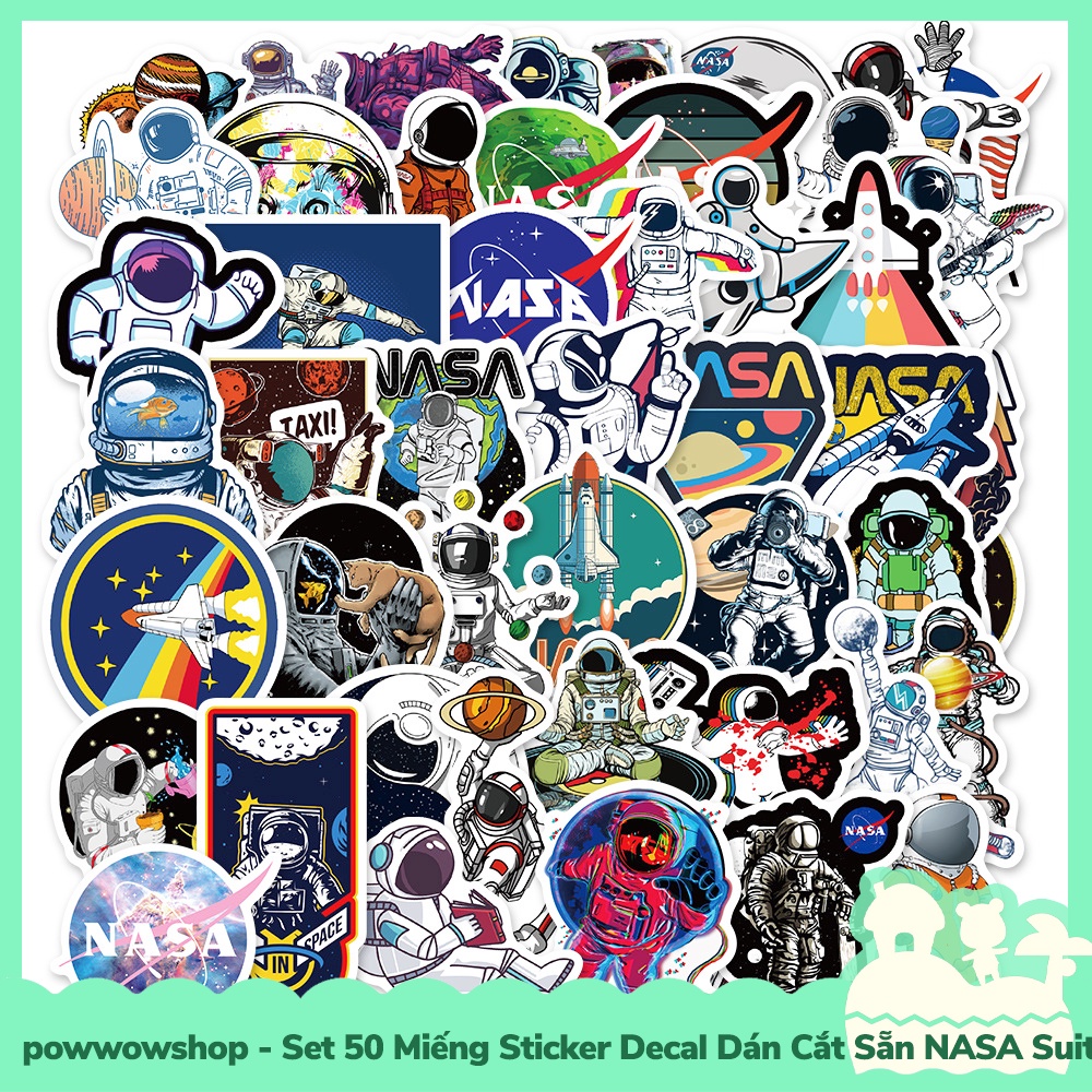 [Sẵn VN - Hỏa Tốc] Set 50 Miếng Sticker Decal Cắt Sẵn DIY Dán Trang Trí Vật Dụng Mẫu NASA Suitcase Water Cup