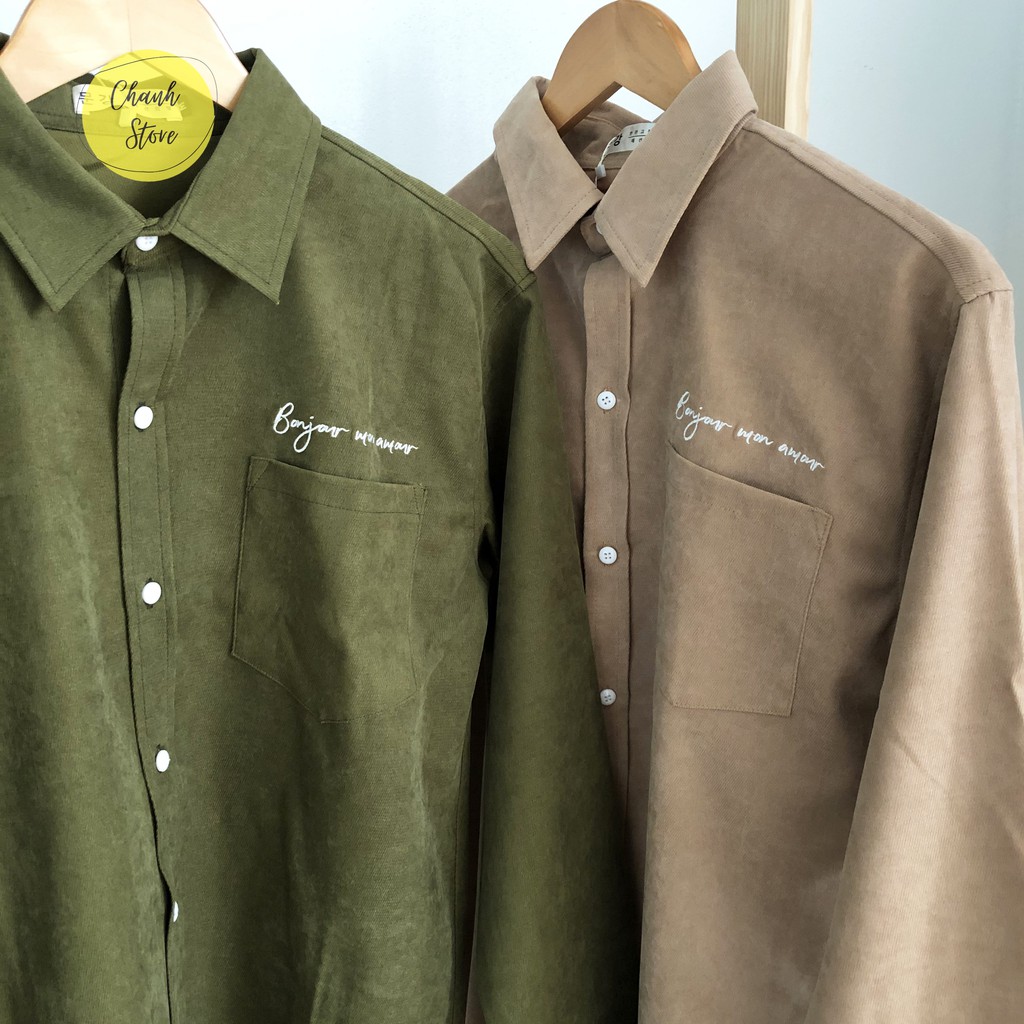 Áo Sơ Mi Flannel Nhung (Ảnh Thật) Dài Tay Boujour Mon Amour | BigBuy360 - bigbuy360.vn