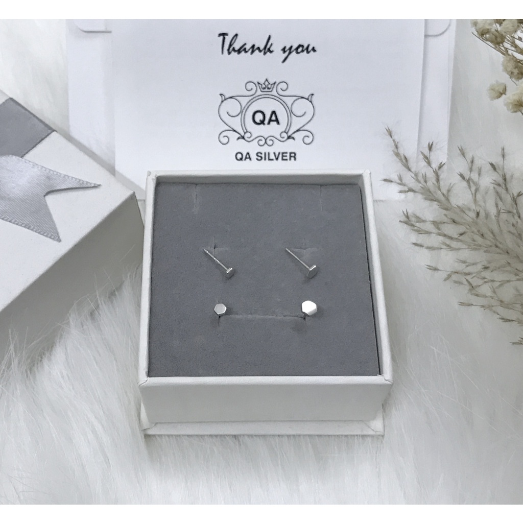 Khuyên tai bạc 925 lục giác 6 cạnh bông nam nữ hình học đa giác S925 GEOMETRIC Silver Earrings QA SILVER EA200605