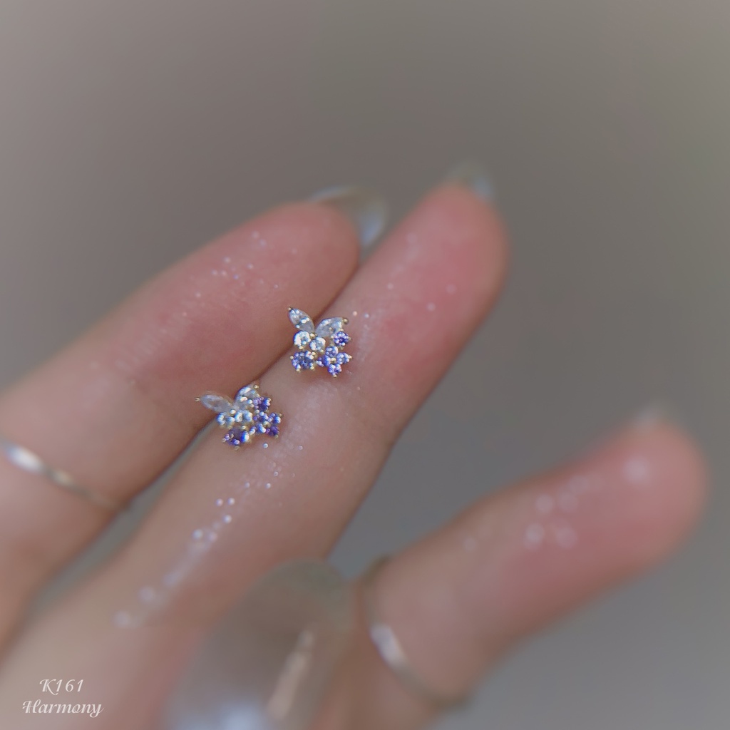 Khuyên tai nữ bạc 925 hồ điệp cánh bướm đính đá tím dễ thương Purple Butterfly | HARMONY ACCESSORIES K161