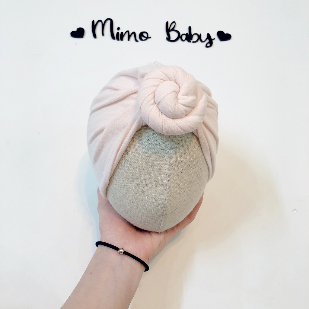 Mũ turban cho bé- hồng pastel (4-8kg)