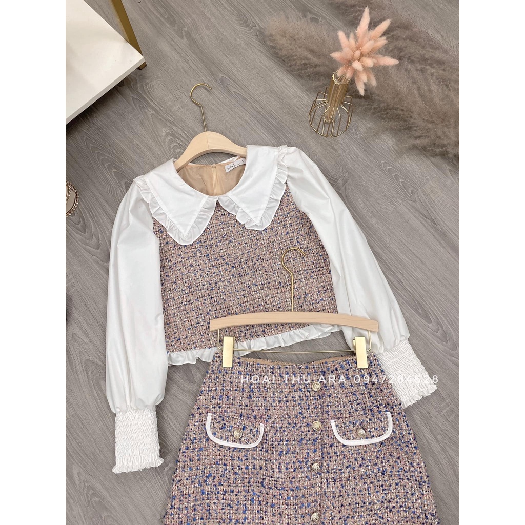 Set váy dạ Tweet kẻ cổ bèo tiểu thư cao cấp Ara S08 | BigBuy360 - bigbuy360.vn
