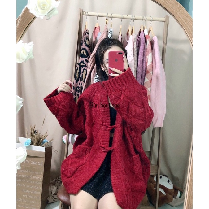 Áo len cardigan khoác mùa thu đông màu đỏ siêu xinh