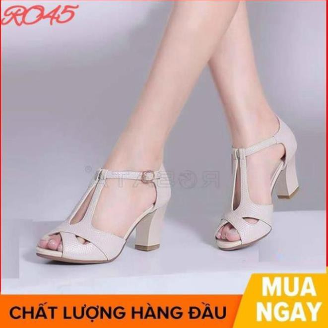 Giày cao gót nữ đẹp đế vuông 5 phân hàng hiệu rosata màu đen kem ro45 SD54 * re nha1 '