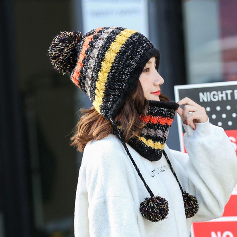Set Mũ beanie Trùm Đầu Kèm Khăn Choàng Cổ Giữ Ấm Mùa Đông Cho Nữ