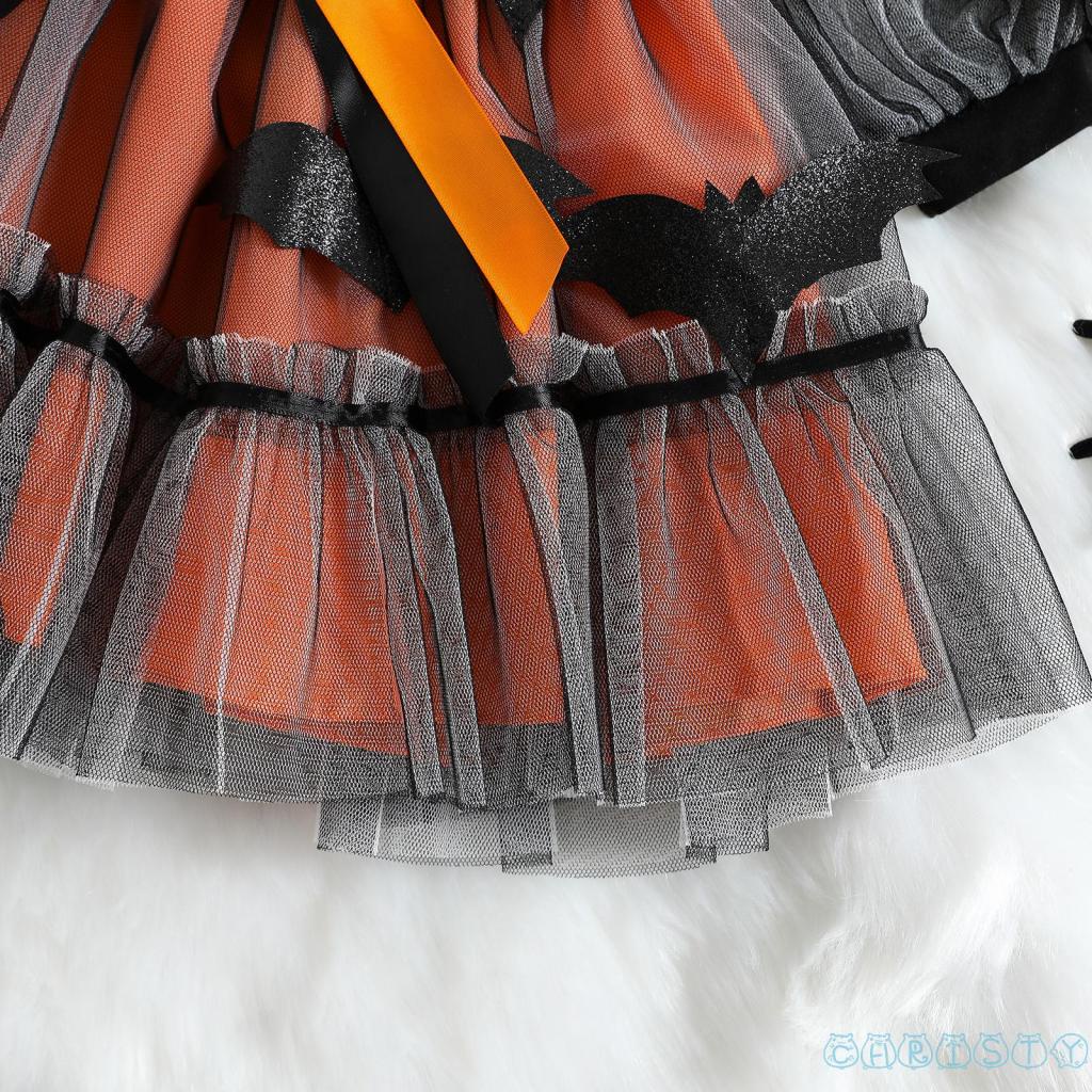 Đầm Bé Gái Phối Lưới Phong Cách Halloween Đáng Yêu