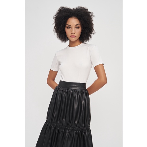 Chân váy da, xếp tầng, màu đen, là min - BLACK RUCHED LEATHER SKIRT